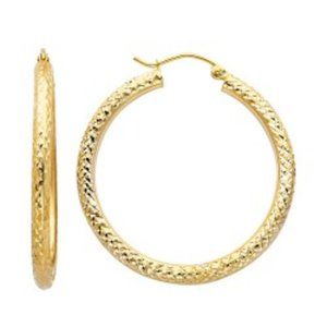 14K Yellow Gold 3mm DC Hoop Earrings 1.4" inches